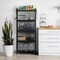 5-Tier Freestanding Kitchen Pantry Cabinet, Metal Mesh Storage Organizer with Glass Doors
